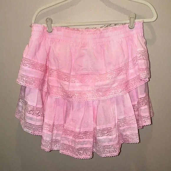 LoveShackFancy Ruffle Mini Heritage Skirt, Pink, Large